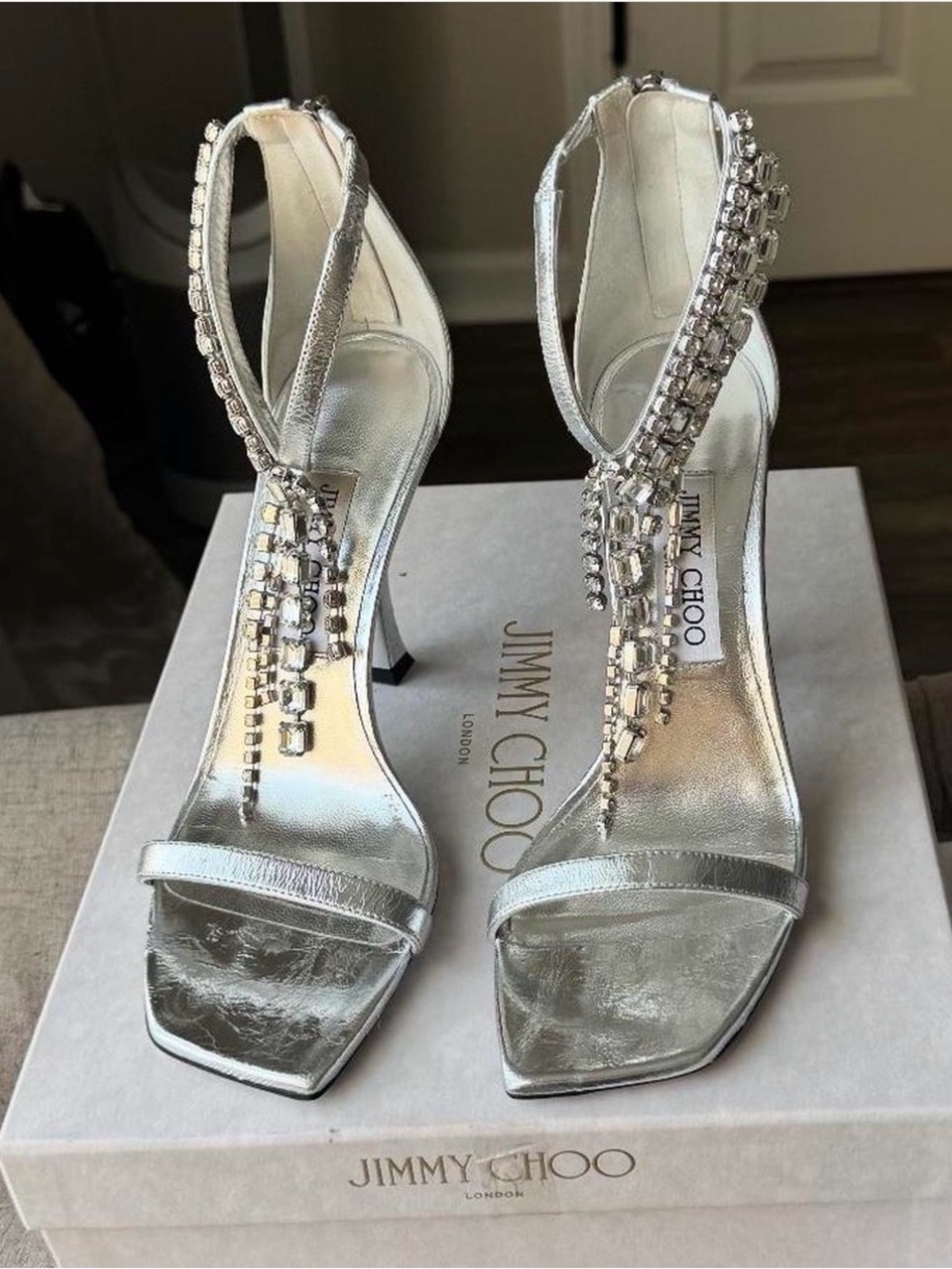 Jimmy Choo Silver Crystal-Embellished Verity Stiletto Sandals